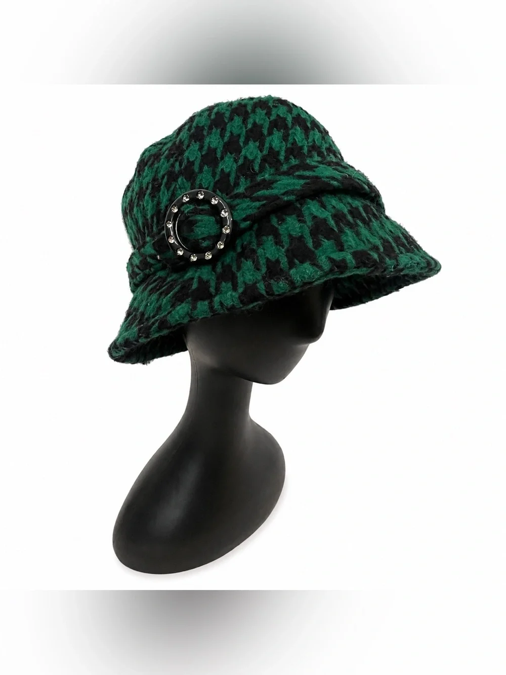 Vintage Green Houndstooth Bucket Hat
